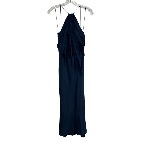 NWT $2,795 Jason Wu Collection Navy Satin Halter Maxi Cocktail Dress Womens 2 - Picture 2 of 10
